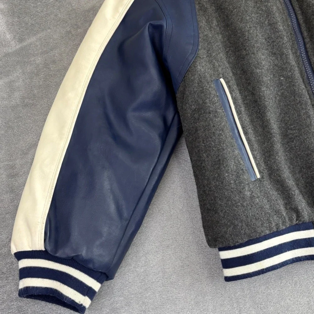 Dallas Mavericks Kids Size 8 10 NBA Varsity Jacket White Leather Sleeves **flaws